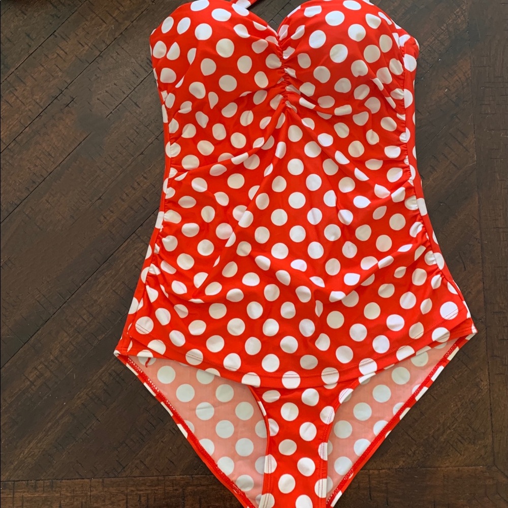 1950s Retro Vintage Red/White Polka Dot One Piece